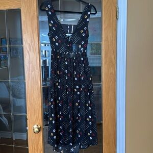 Free People Black and Red Sleeveless V-Neck Midi Dress